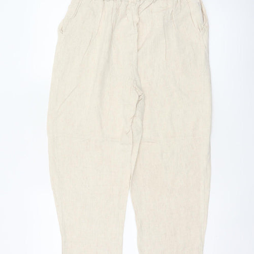 M&S Womens Ivory UK 14 Paperbag Tie Waist Tapered Viscose Trousers