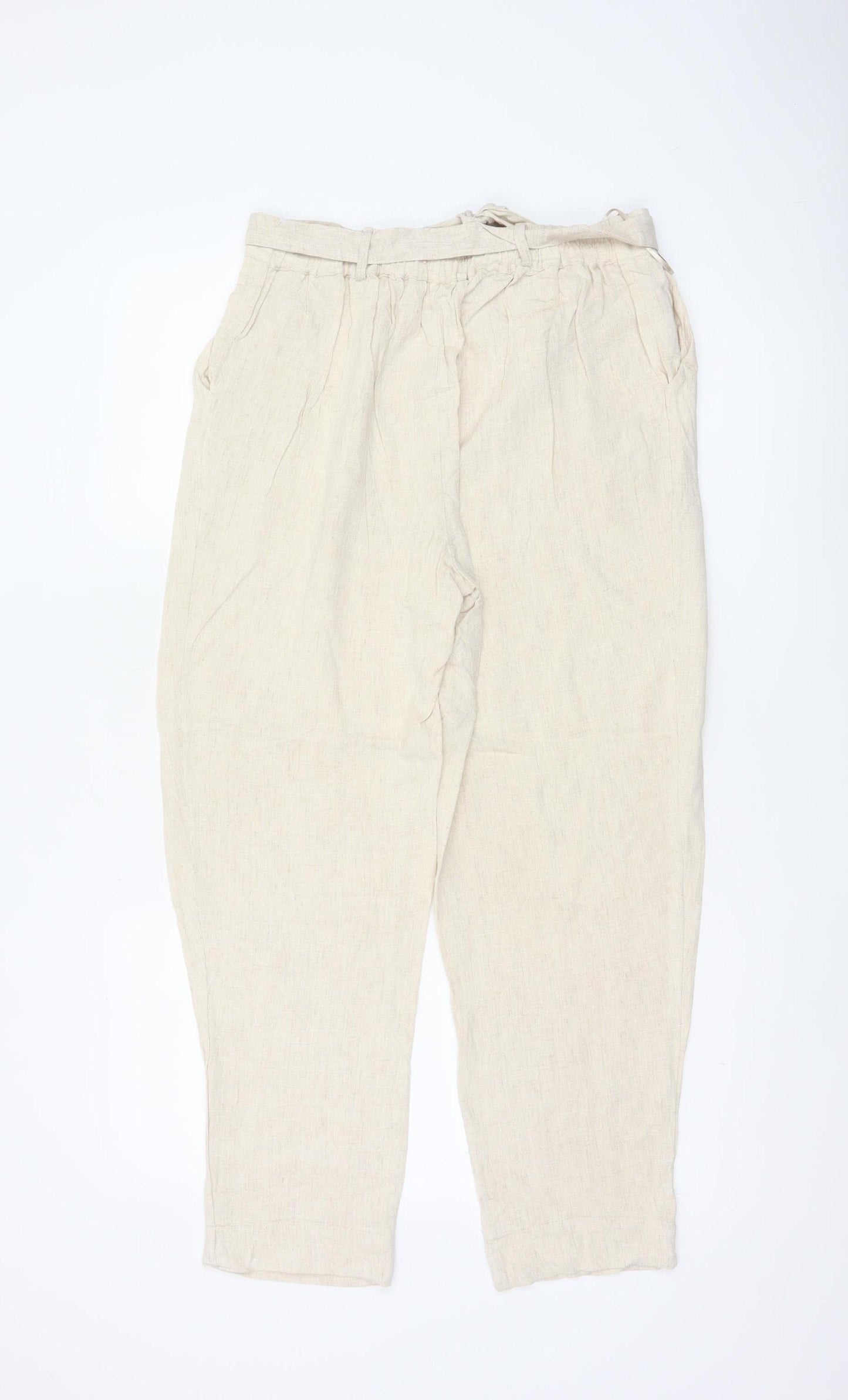 M&S Womens Ivory UK 14 Paperbag Tie Waist Tapered Viscose Trousers