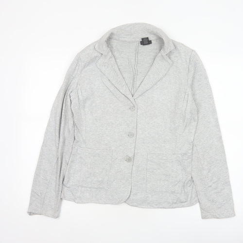 Tahari Women Grey L Knit 3 Button Notch Lapel Blazer Jacket