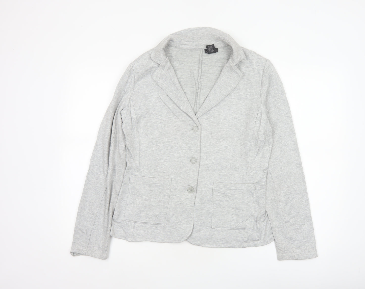 Tahari Women Grey L Knit 3 Button Notch Lapel Blazer Jacket