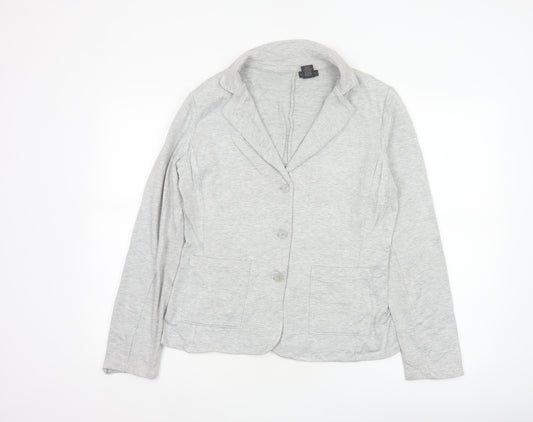 Tahari Women Grey L Knit 3 Button Notch Lapel Blazer Jacket