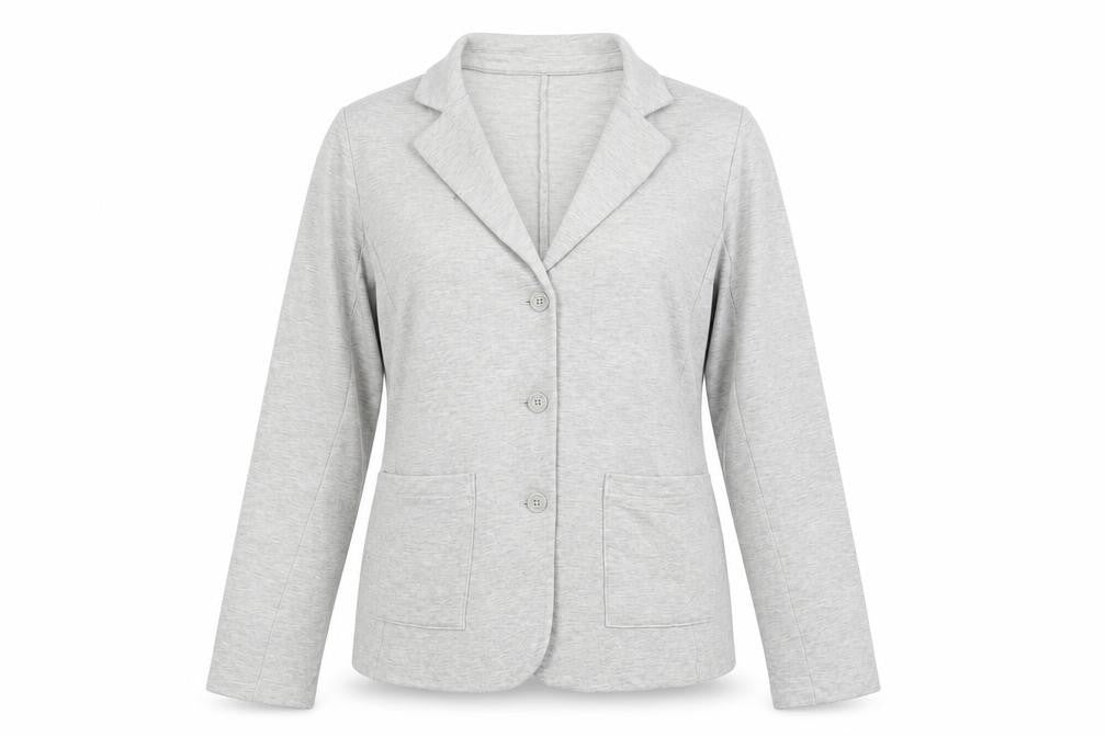 Tahari Women Grey L Knit 3 Button Notch Lapel Blazer Jacket