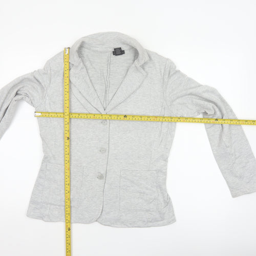 Tahari Women Grey L Knit 3 Button Notch Lapel Blazer Jacket