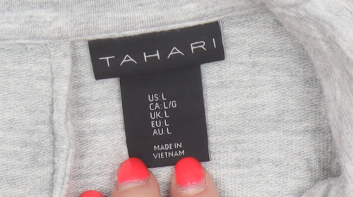 Tahari Women Grey L Knit 3 Button Notch Lapel Blazer Jacket