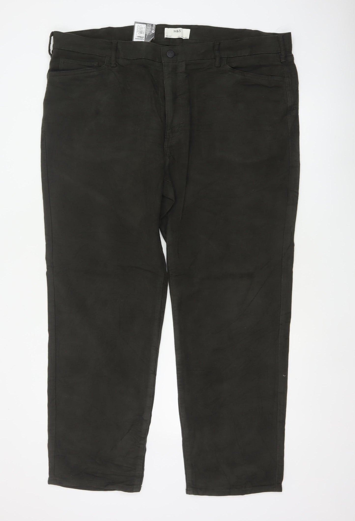 Marks and Spencer Men's Black 44/31 Regular Fit Cotton Trousers