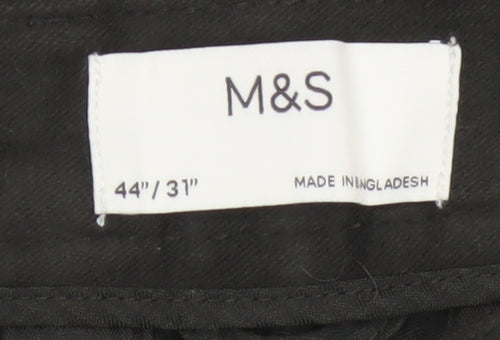 Marks and Spencer Men's Black 44/31 Regular Fit Cotton Trousers
