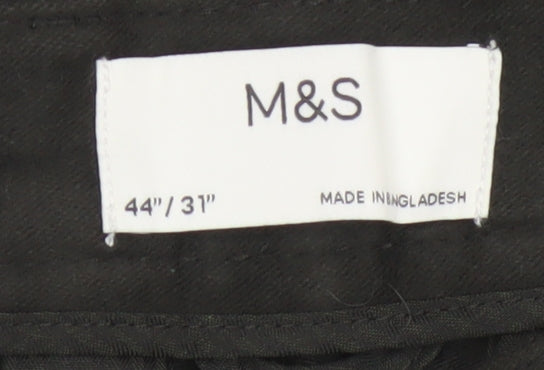 Marks and Spencer Men's Black 44/31 Regular Fit Cotton Trousers