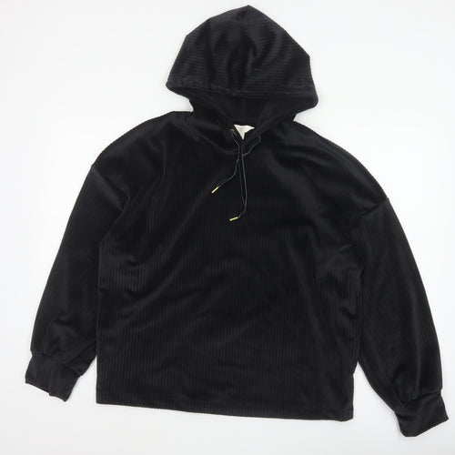 Marks and Spencer Women Black L Hooded Ribbed Velour Pyjama Lounge Top