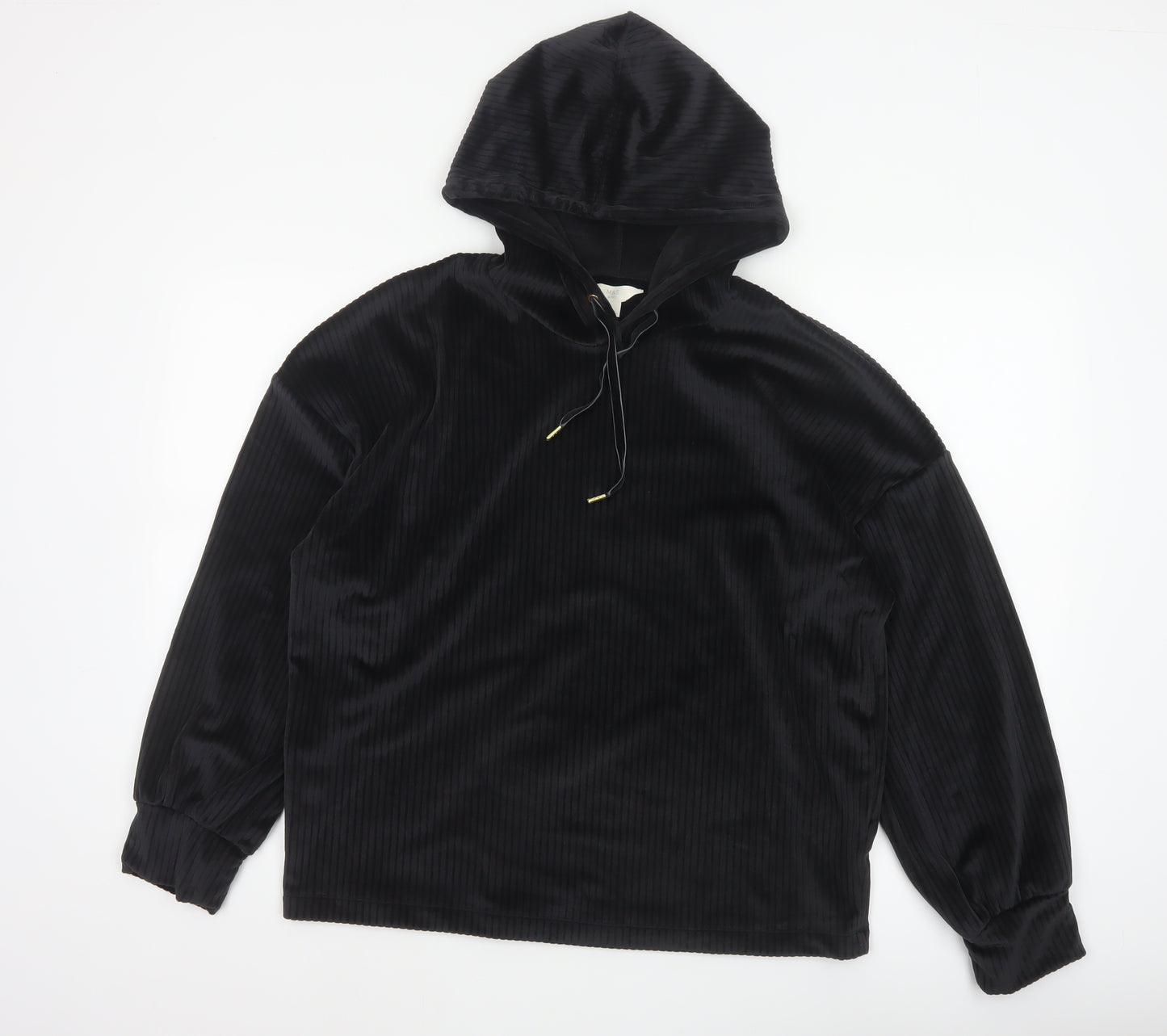 Marks and Spencer Women Black L Hooded Ribbed Velour Pyjama Lounge Top