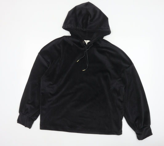 Marks and Spencer Women Black L Hooded Ribbed Velour Pyjama Lounge Top