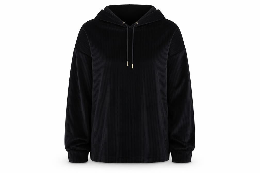 Marks & Spencer Women Black L Hooded Ribbed Velour Pyjama Lounge Top