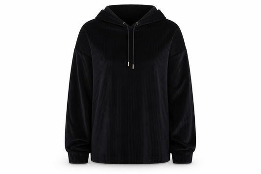 Marks and Spencer Women Black L Hooded Ribbed Velour Pyjama Lounge Top