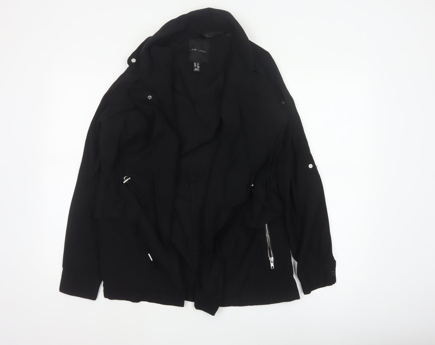 New Look Women’s Black UK 10 Short Drawstring Zip Pocket Jacket