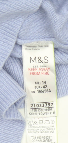 Marks and Spencer Women Blue UK 14 Crew Neck Acrylic Pullover Jumper