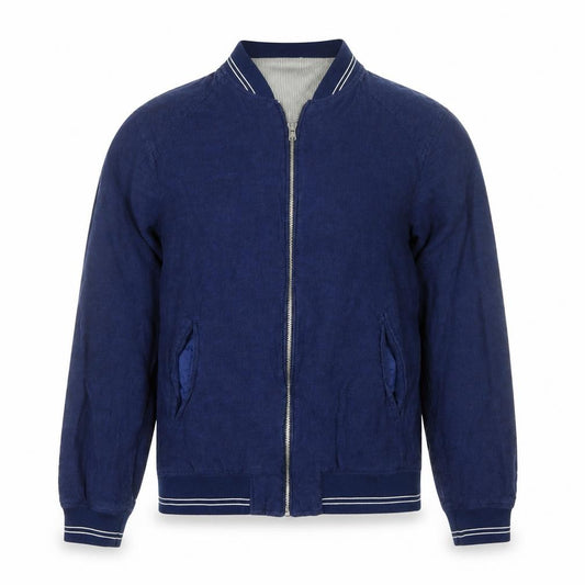 Zara Men Blue Linen Cotton Bomber Jacket Size L Full Zip