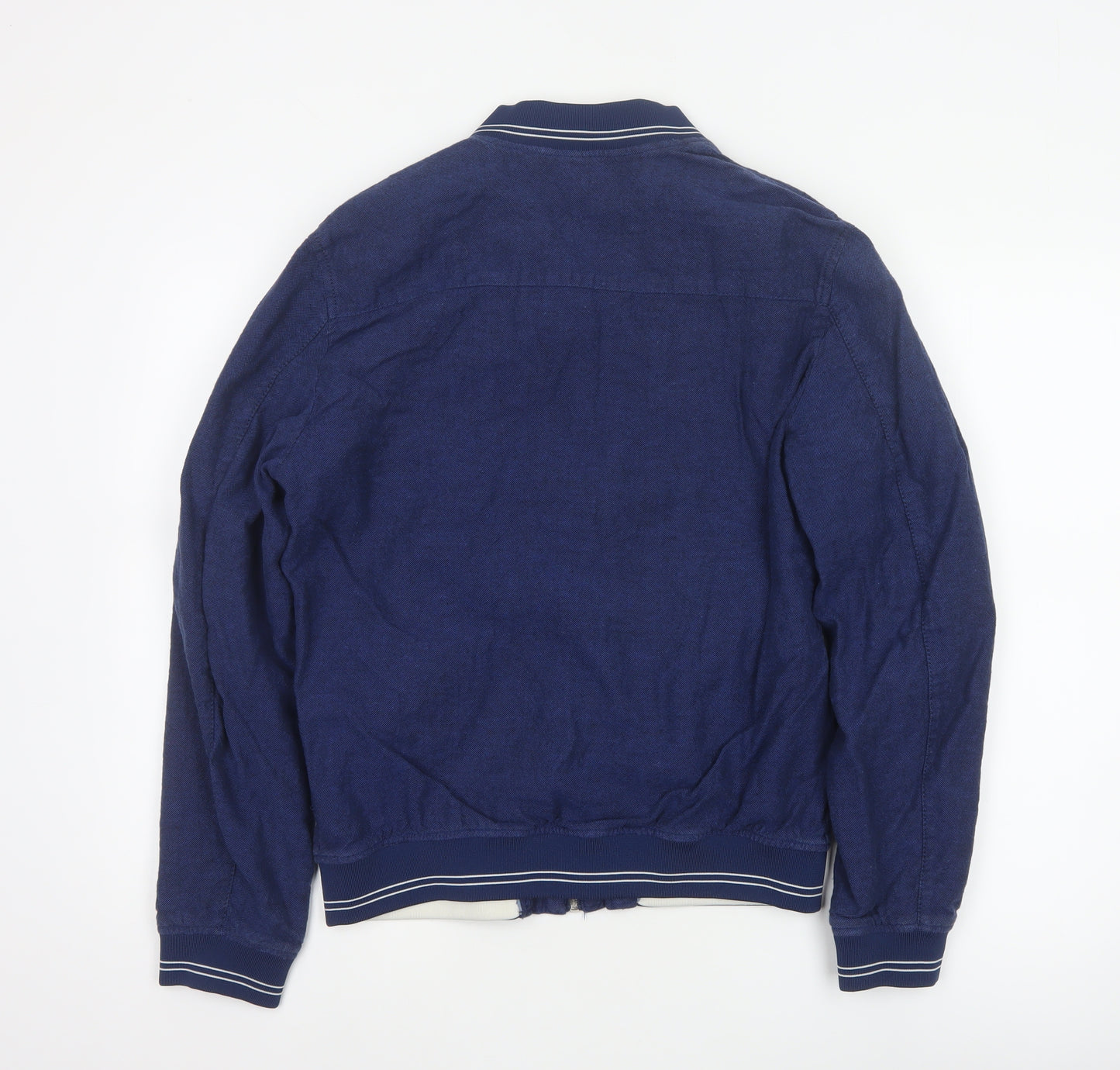 Zara Men Blue Linen Cotton Bomber Jacket Size L Full Zip