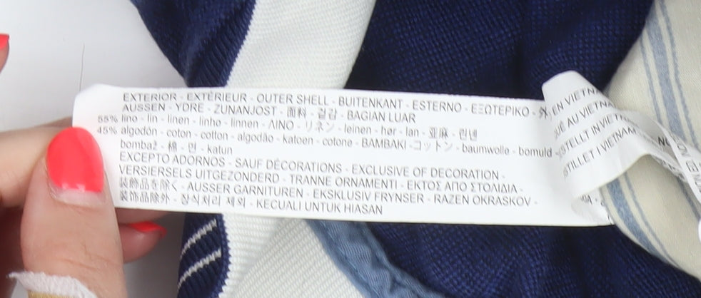 Zara Men Blue Linen Cotton Bomber Jacket Size L Full Zip