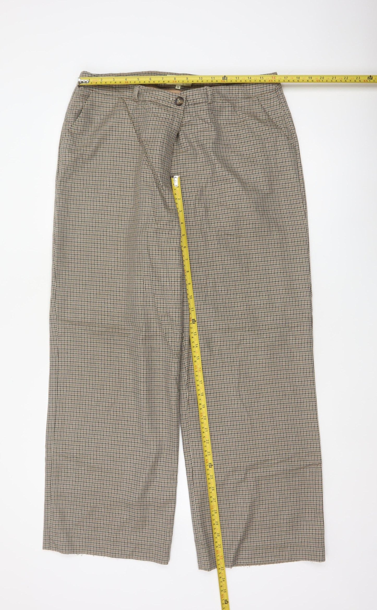 Viyella Women’s Beige Herringbone Tweed Trousers UK 16 Wool Blend