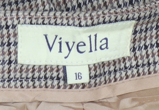 Viyella Women’s Beige Herringbone Tweed Trousers UK 16 Wool Blend