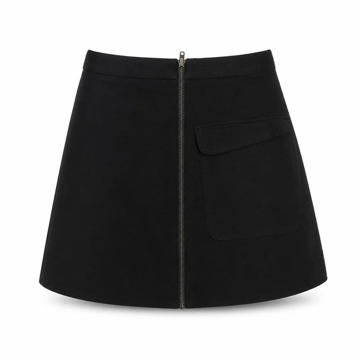 Topshop Women Black UK 10 A-Line Mini Skirt Front Zip Pocket