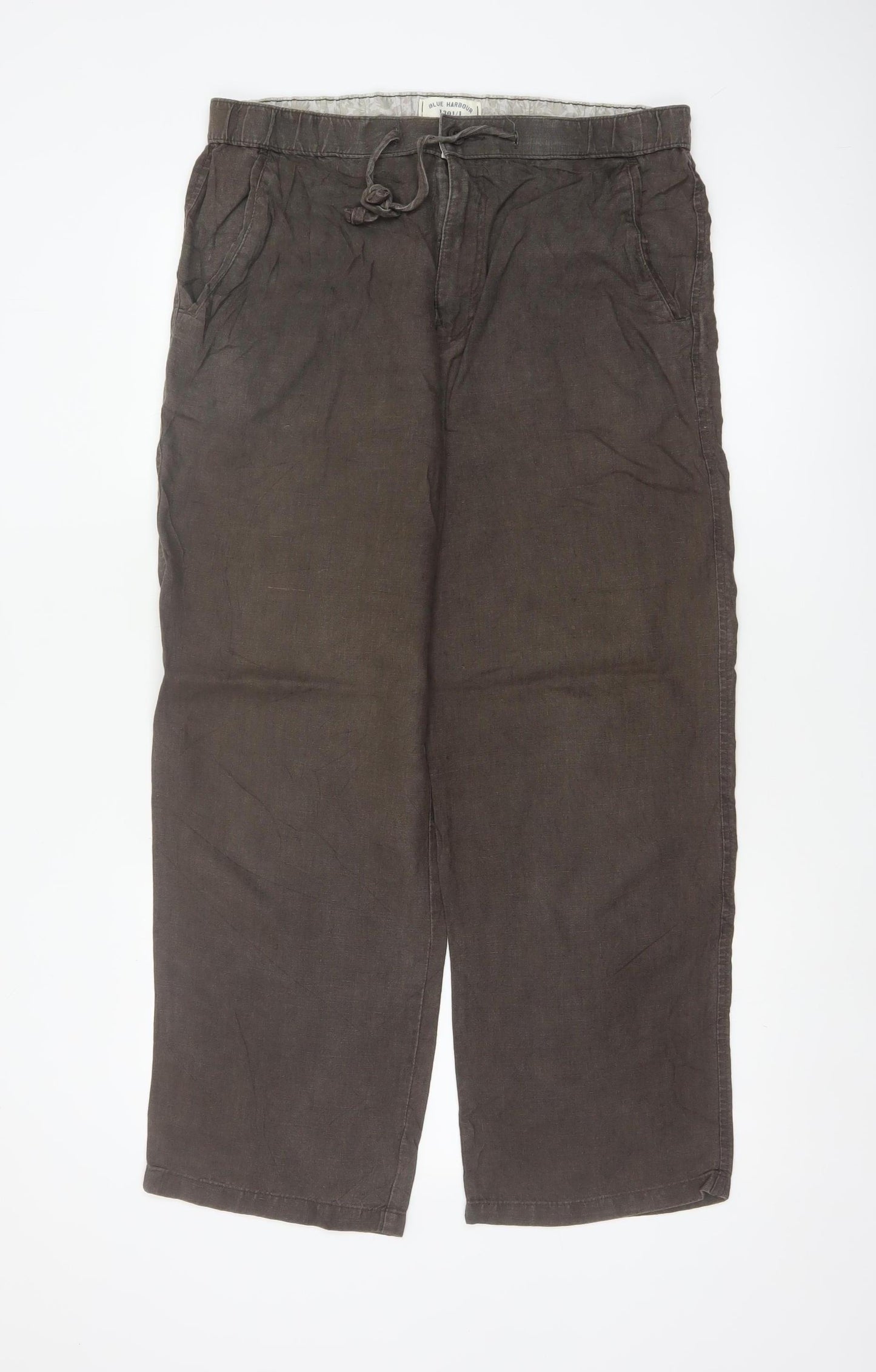 Marks and Spencer Men’s Brown Linen Drawstring Trousers 34in W 29in Leg