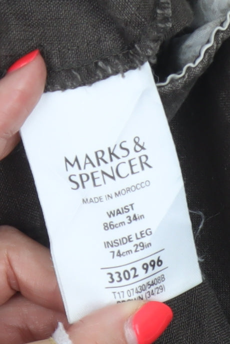 Marks and Spencer Men’s Brown Linen Drawstring Trousers 34in W 29in Leg
