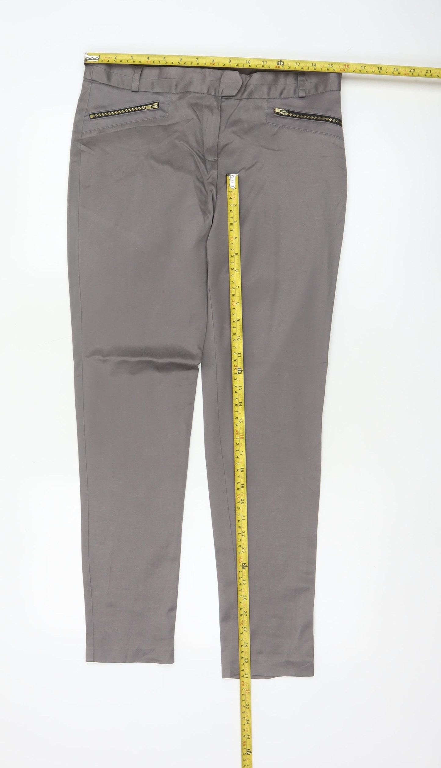 Dorothy Perkins Women Grey UK 12 Tapered Trousers Zip Pockets
