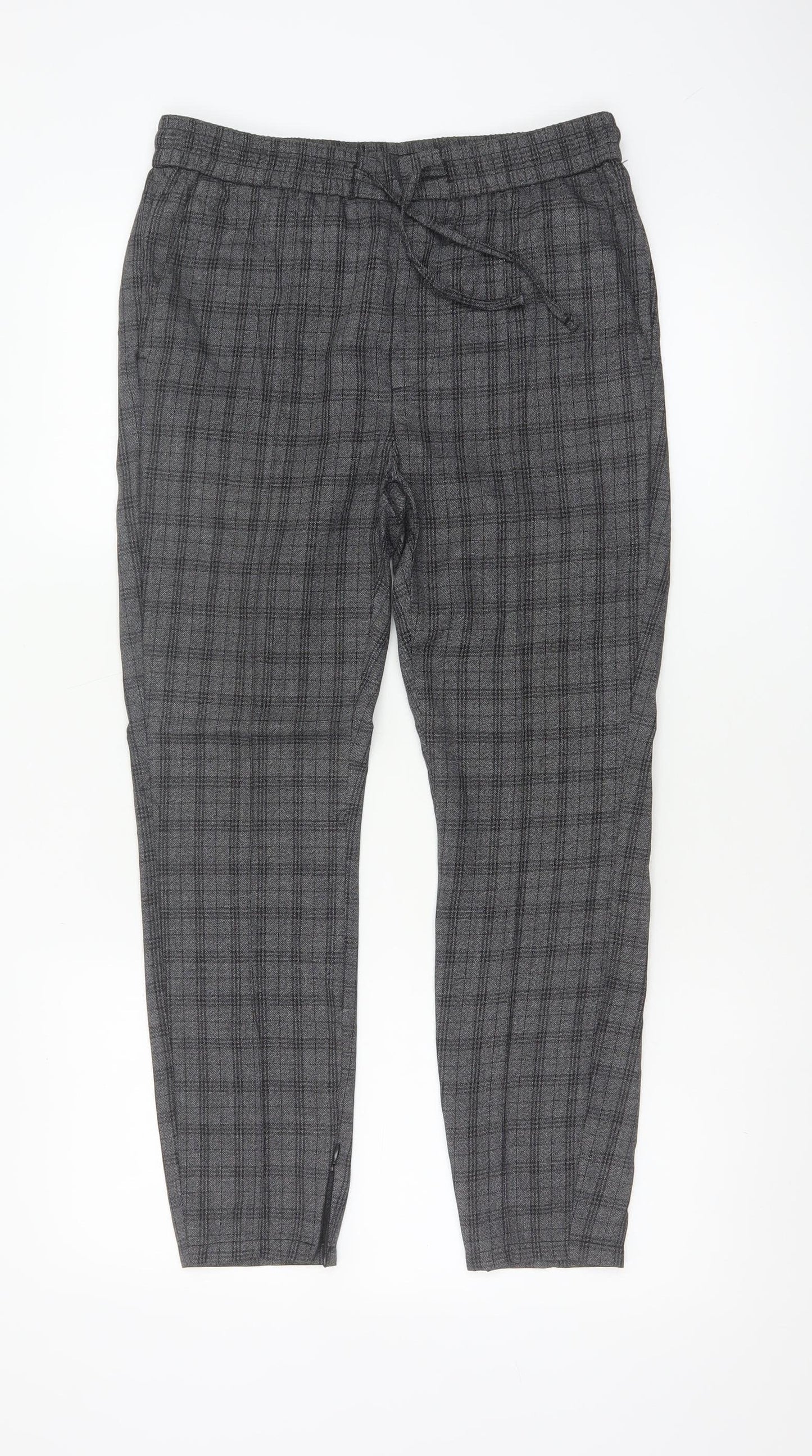 Kings Will Dream Men's Grey Check XS Jogger Trousers Drawstring Tapered