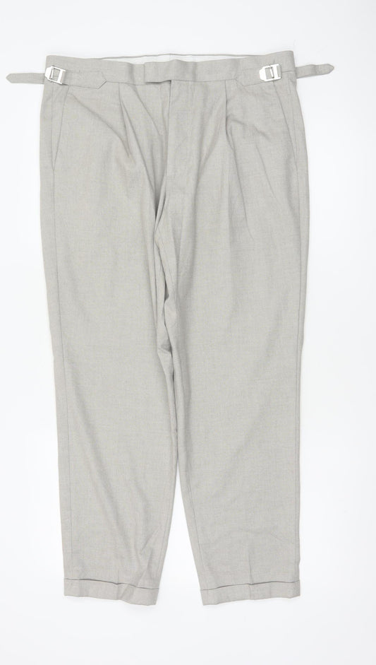 Marks and Spencer Men's Grey 34S Pleated Tapered Dress Trousers