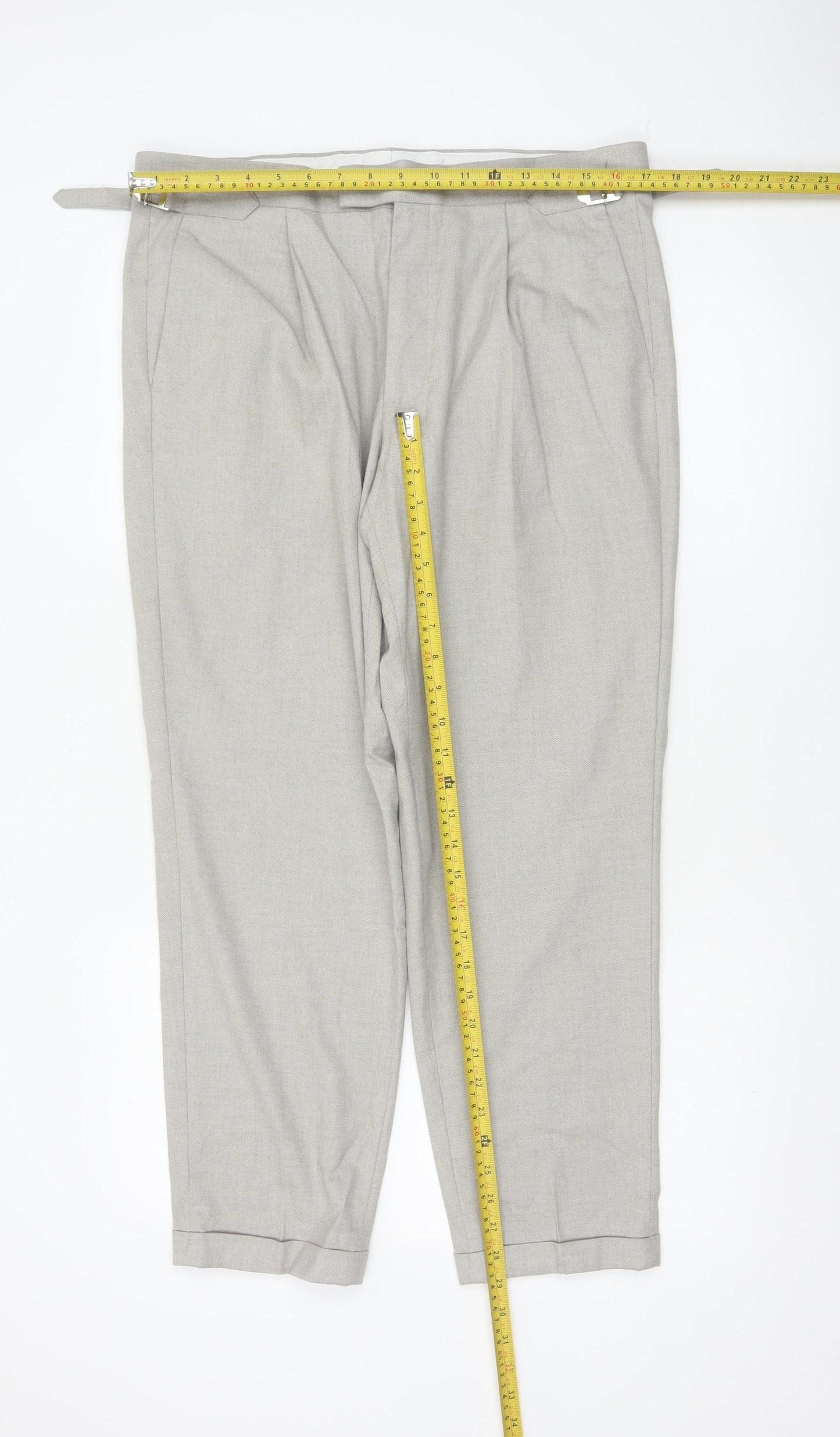 Marks and Spencer Men's Grey 34S Pleated Tapered Dress Trousers