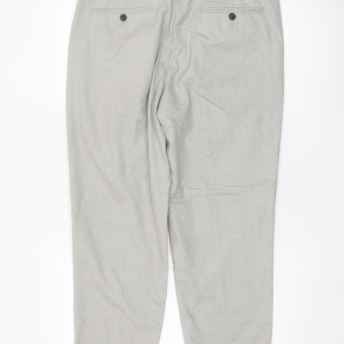 Marks and Spencer Men's Grey 34S Pleated Tapered Dress Trousers