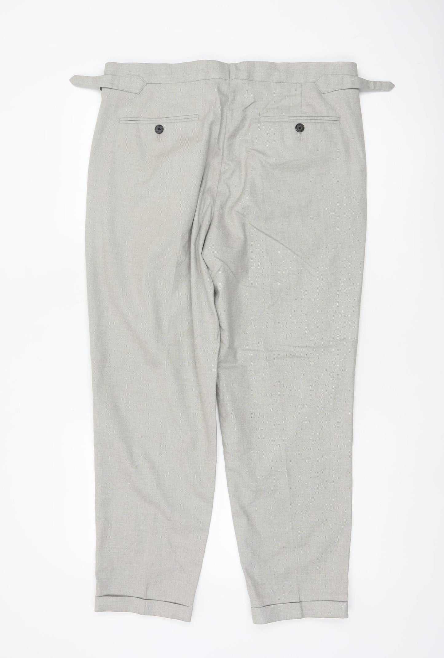 Marks and Spencer Men's Grey 34S Pleated Tapered Dress Trousers