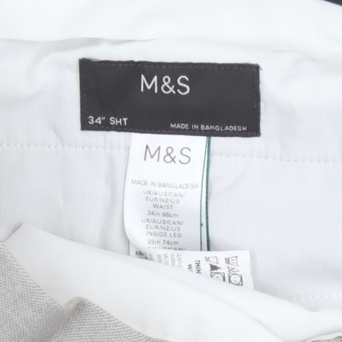 Marks and Spencer Men's Grey 34S Pleated Tapered Dress Trousers