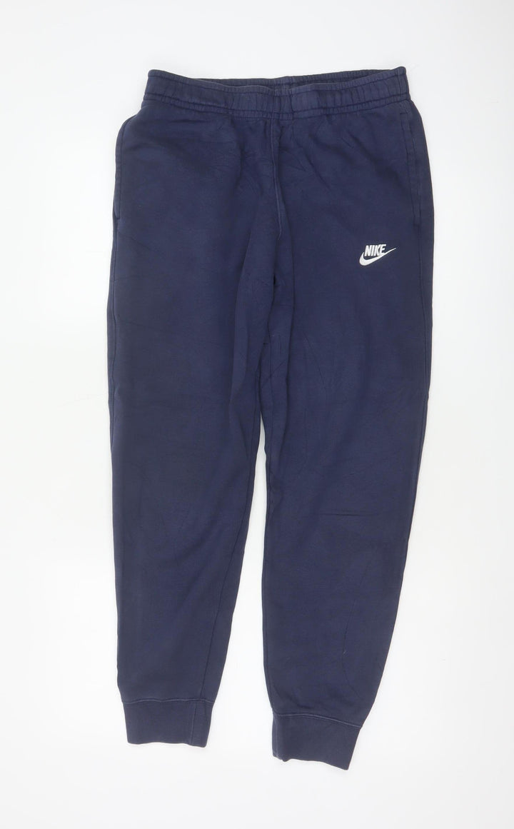 Nike Men’s Blue S Fleece Jogger Sweatpants Logo Cuffed Trousers