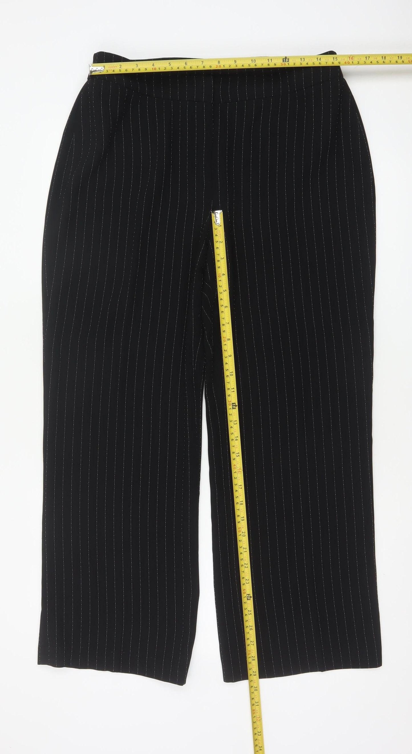 Anne Brooks Women’s Black Pinstripe Petite UK 14 Straight Dress Trousers
