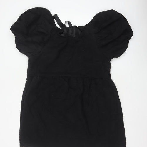 Topshop Women Black UK 16 Fit & Flare Puff Sleeve Lace-Up Dress