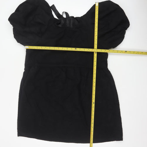 Topshop Women Black UK 16 Fit & Flare Puff Sleeve Lace-Up Dress