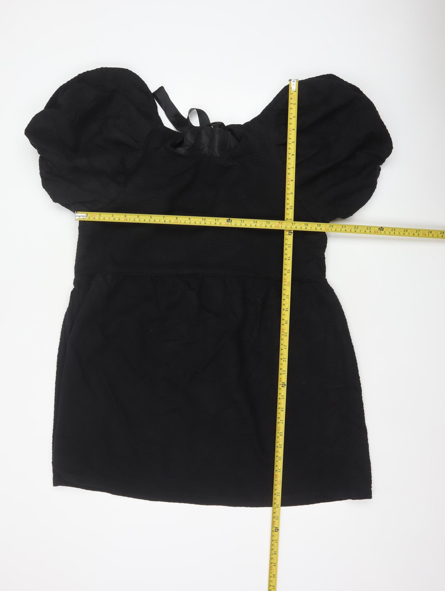 Topshop Women Black UK 16 Fit & Flare Puff Sleeve Lace-Up Dress
