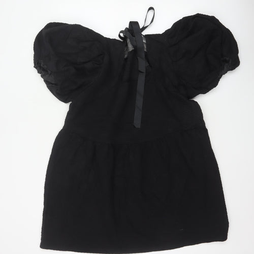 Topshop Women Black UK 16 Fit & Flare Puff Sleeve Lace-Up Dress