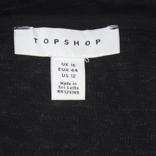 Topshop Women Black UK 16 Fit & Flare Puff Sleeve Lace-Up Dress