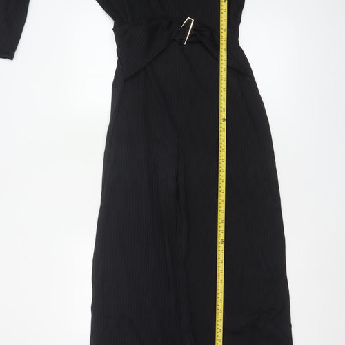 Quiz Women Black UK 18 Ribbed Wide-Leg Belted Keyhole Jumpsuit