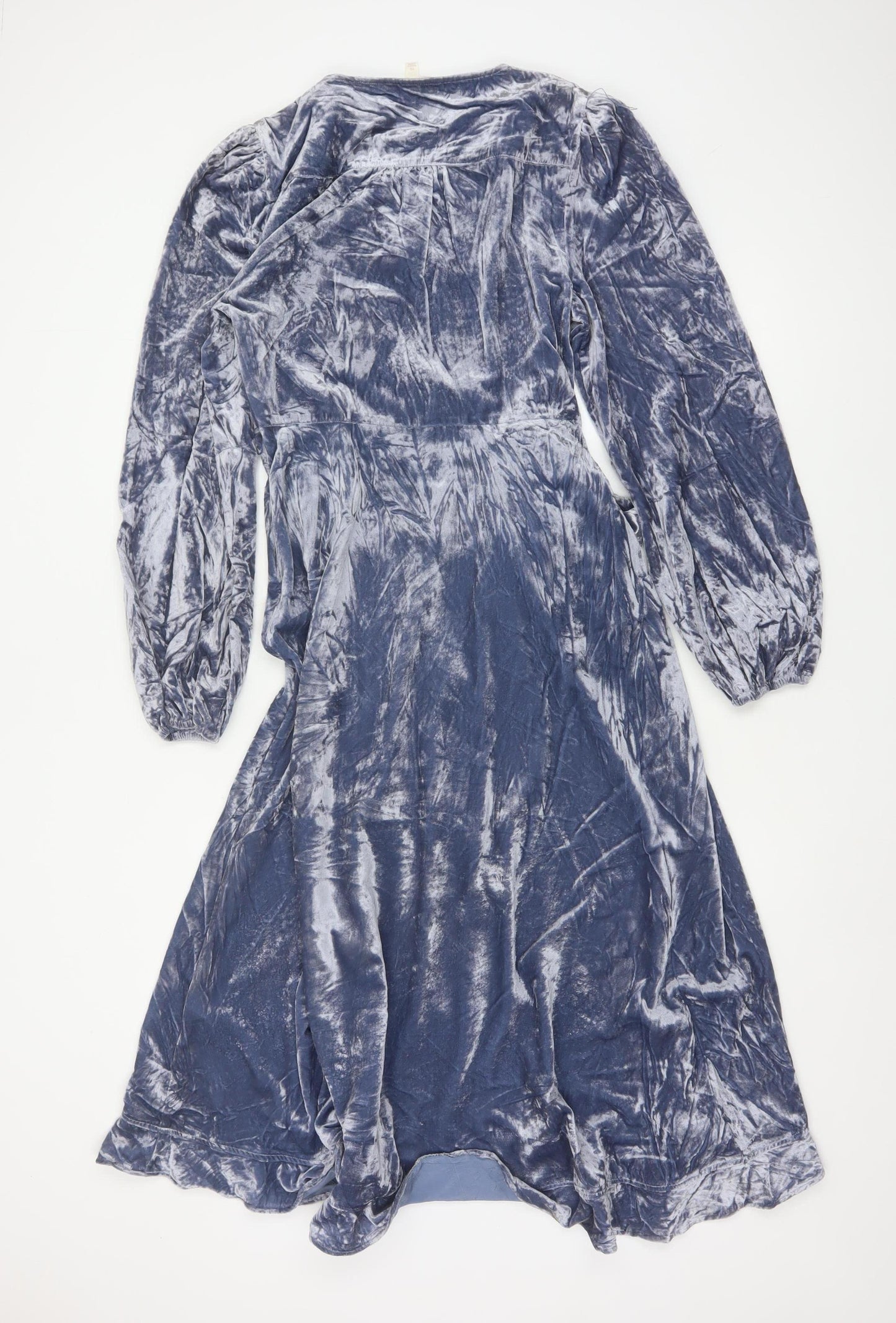 Per Una Women Blue UK 10 Velvet Midi Wrap Dress V-Neck Belted