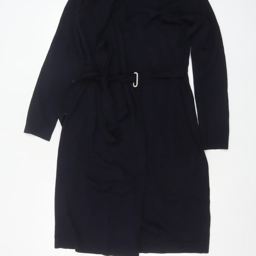 COS Women Black UK 10 Midi Wrap Belted Wool Cotton Dress