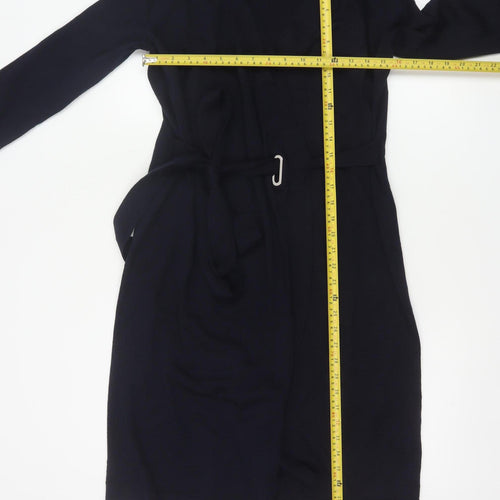 COS Women Black UK 10 Midi Wrap Belted Wool Cotton Dress