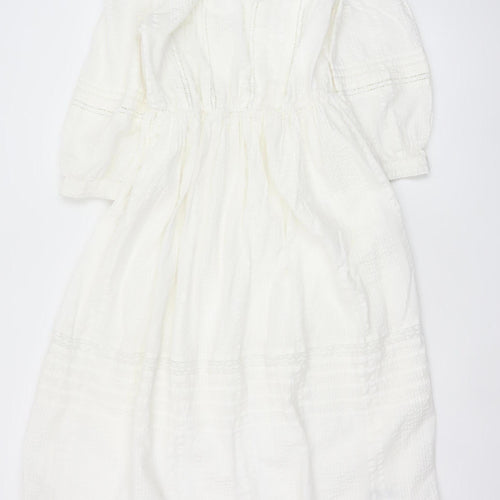 Marks & Spencer Women Ivory UK 10 A-Line Long Cotton Lace Dress