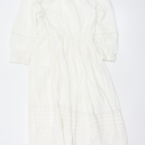 Marks & Spencer Women Ivory UK 10 A-Line Long Cotton Lace Dress