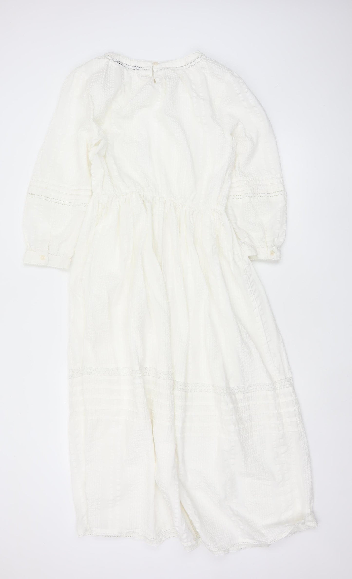 Marks & Spencer Women Ivory UK 10 A-Line Long Cotton Lace Dress