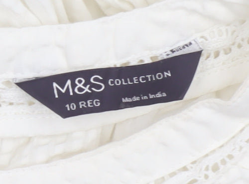 Marks & Spencer Women Ivory UK 10 A-Line Long Cotton Lace Dress