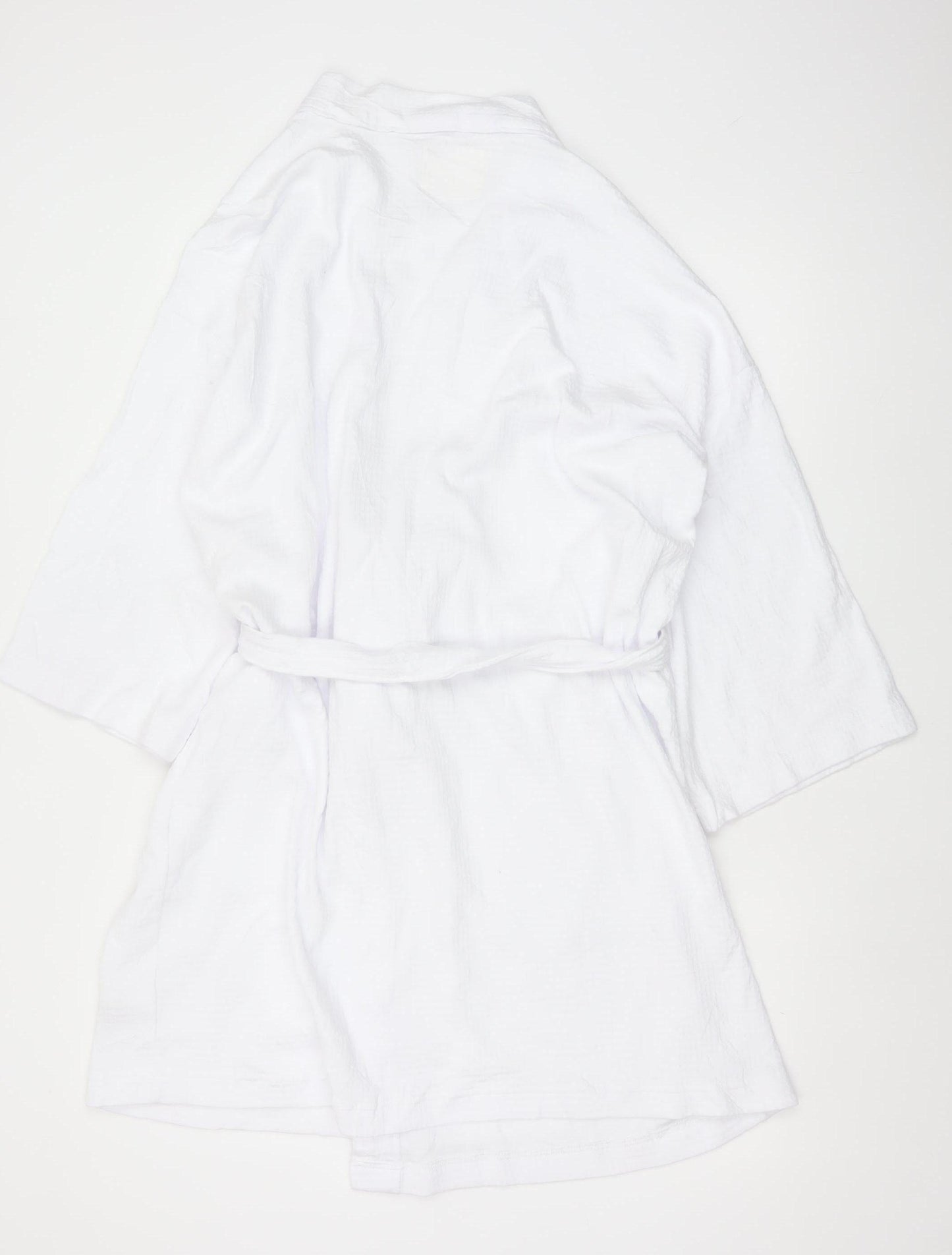 Marks & Spencer Women White Cotton Kimono Robe Size L Belted