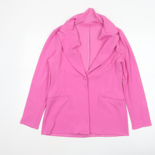 ASOS DESIGN Women Pink UK 14 One Button Stretch Tailored Blazer Jacket